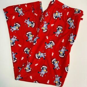 Disney jr Bluey Pajama Pjs Pants Red Christmas Santa Adjustable Waist Mens XXL